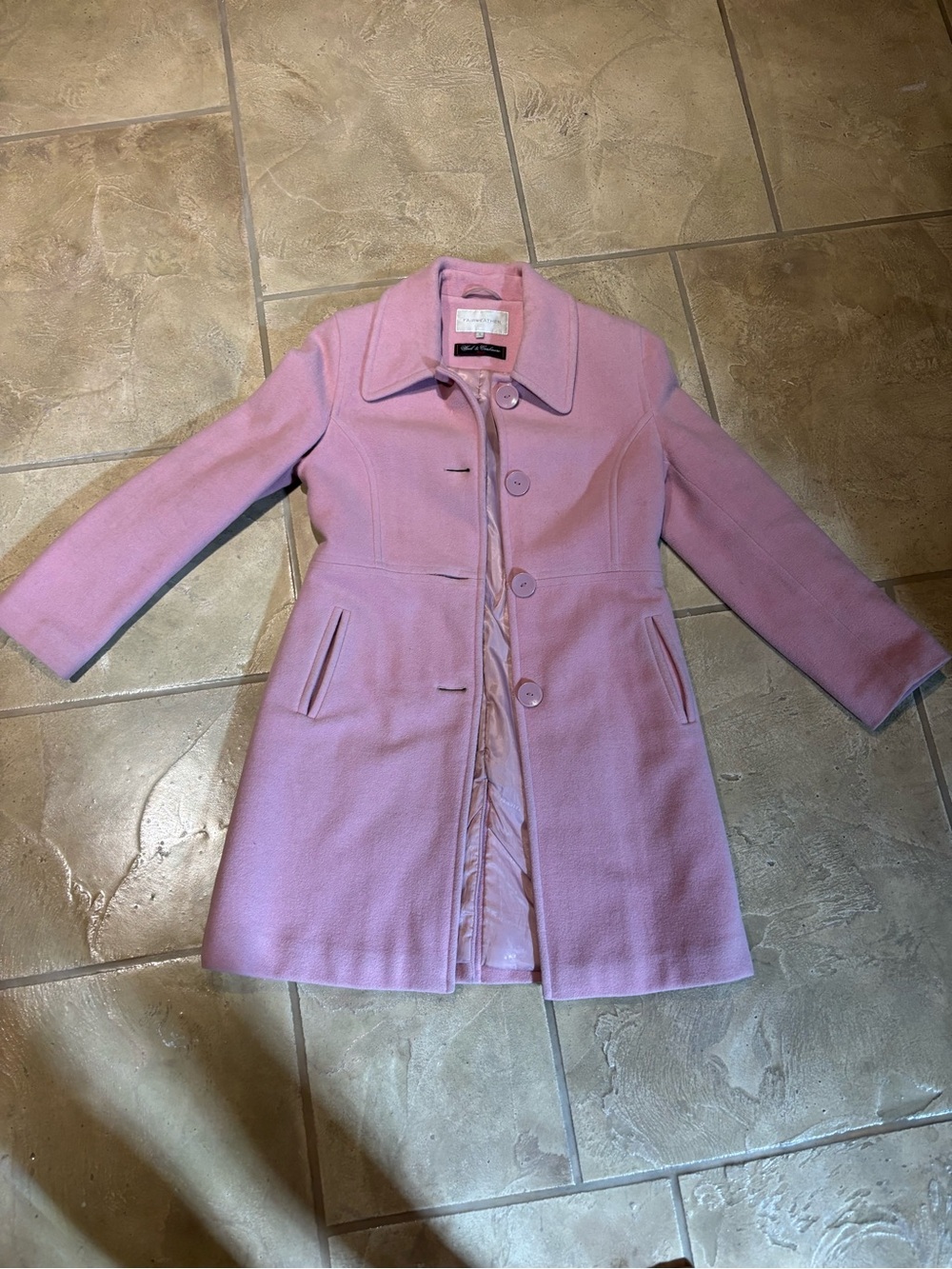 Tailored Pink Wool-Blend Peacoat with Button Front